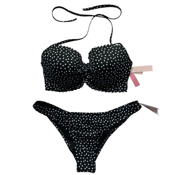 Victoria’s Secret Zuma Bikini 36D Top & Large Bottoms Set Black White Polka Dot - Picture 4 of 16